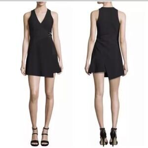 Cinq A Sept Orion Faux Wrap Mini Dress Black Size‎ 4 Sleeveless V Neck